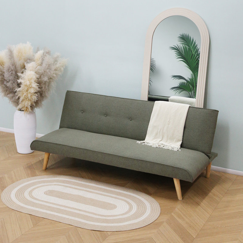 3 Seater Linen Sofa Bed, Green