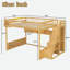 Lit mezzanine en bois avec garde-robe, tablettes suspendues et tablettes de rangement-585353226