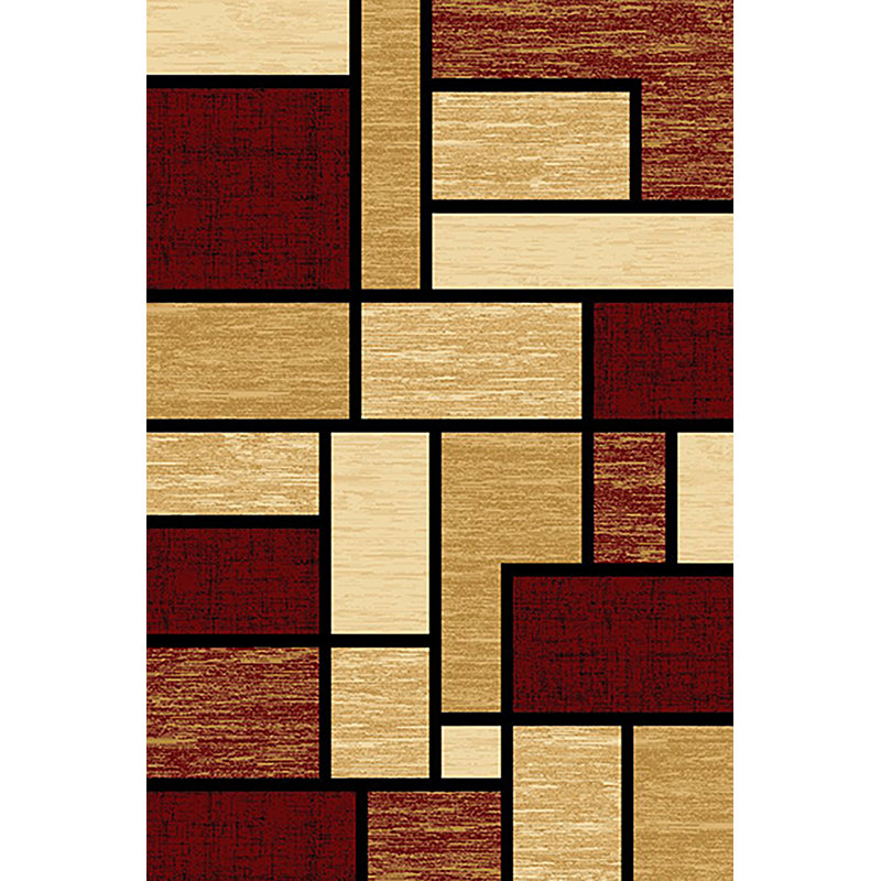 Tapis abstrait bourgogne / beige Mccampbell, Rectangle 6 pi 6 po x 9 pi 2 po