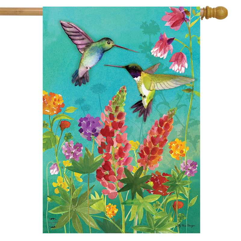 Hummingbird Greeting Spring House Flag