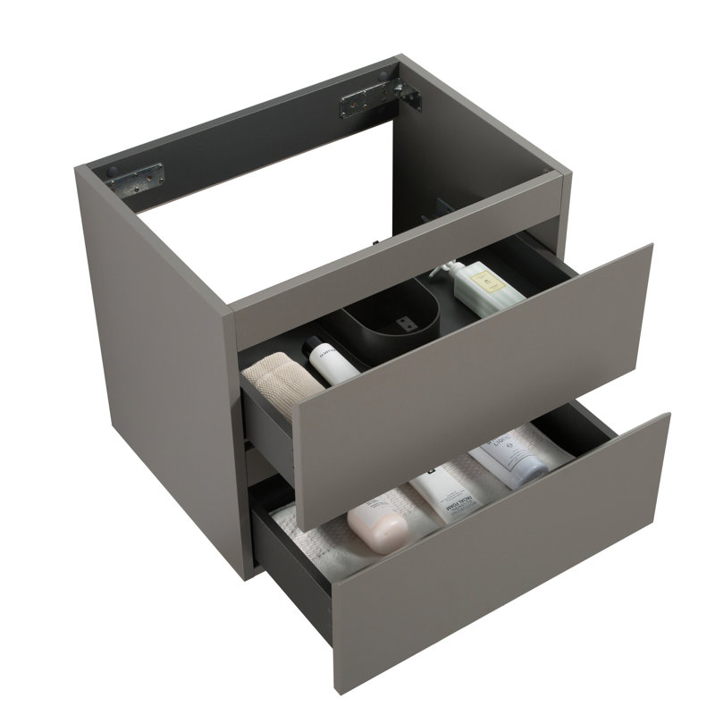 Meuble-lavabo moderne gris sans lavabo, armoire murale avec 2 tiroirs, silencieuse pour une utilisation silencieuse, grand volume de rangement - performance, capacité suffisante