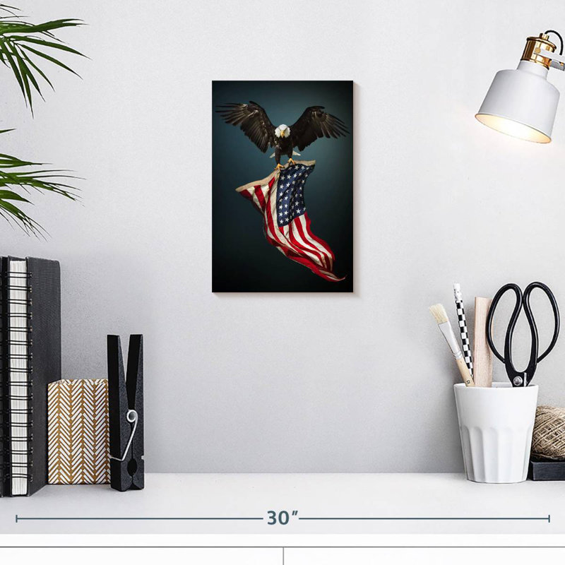 Brampt Eagle With American Flag, 12" H x 8" W