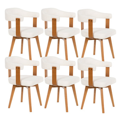 Swivel Boucle Dining Chairs With Arms And Wood Legs