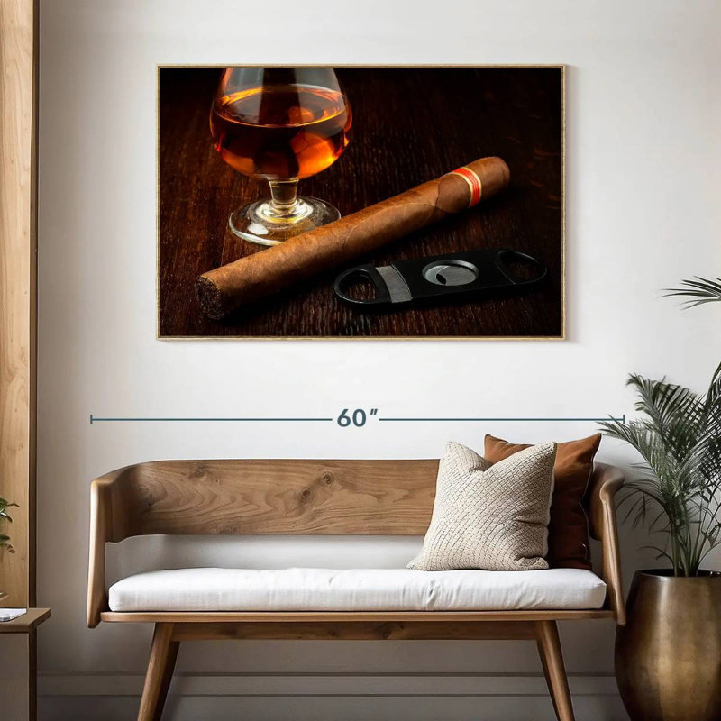 Verre de rhum, Cadre flottant en bois naturel, 46 po x 31 po
