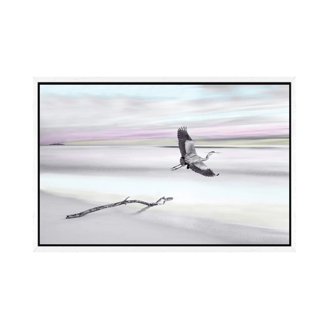 Great Blue Heron At Ocean Beach With Spot Color von Laura D Young - Galerie-umwickelte Leinwand Giclée auf Leinwand