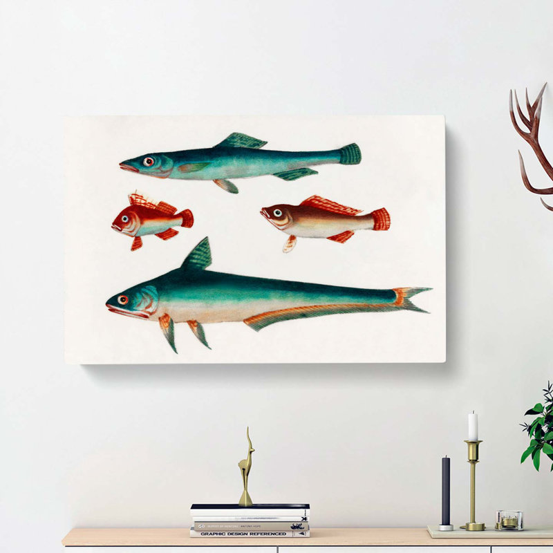Two Brown & Green Fish - Wrapped Canvas Painting Print, 60cm H x 91cm W x 3cm D
