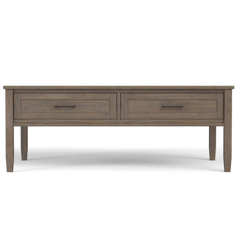 Table basse à plateau relevable en bois massif avec rangement caché et 2 tiroirs de rangement Ela