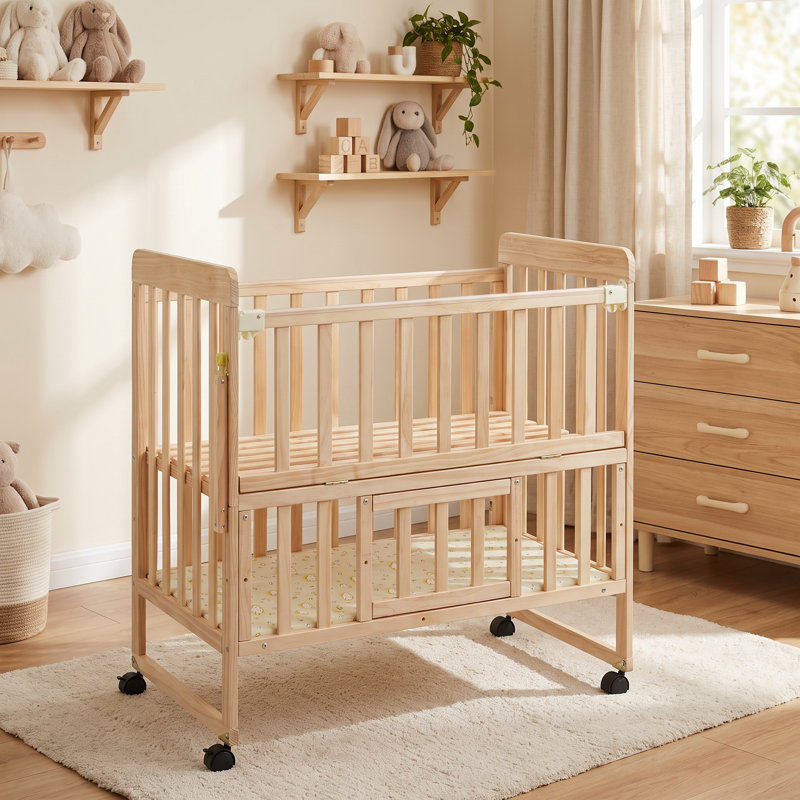 Mini lit de bébé convertible 5-en-1, lit de chevet en pin massif de Nouvelle-Zélande pour 0-36 mois, bois naturel