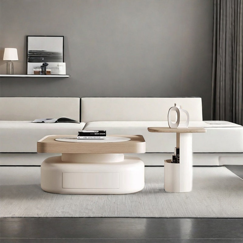 Table basse légère et luxueuse, Blanc / bois noueux