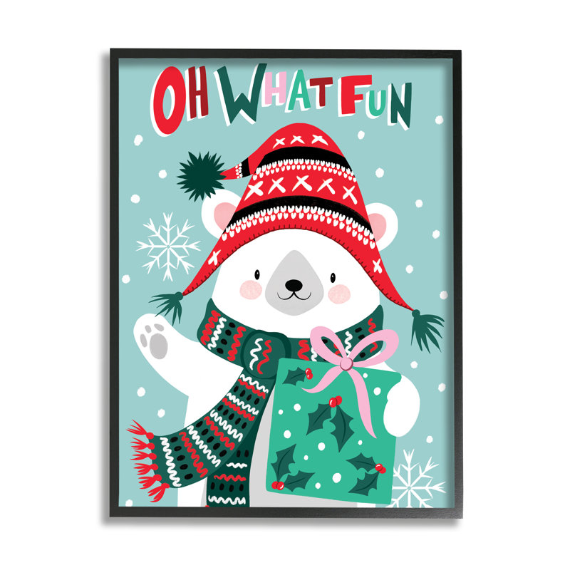 «Oh What Fun Winter Winter Bear Falling Snowflakes», estampe numérique encadrée de Jo Taylor, H 14 po x l 11 po x P 1,5 po