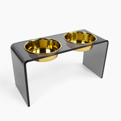 Hiddin Bronze Acrylic Double Bowl Elevated Pet Feeder & Reviews