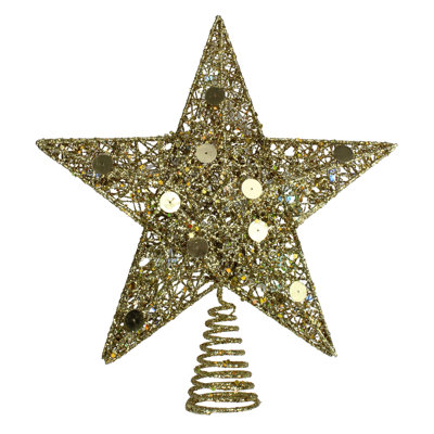 11.5" Lighted Gold Glittered Star Christmas Tree Topper- Multi Led Lights