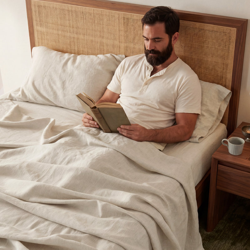 Bedsure Bed Sheets, Cotton Linen Sheet Set, Breathable & Durably, Anti - Pilling & Soft, Deep Pocket Fitted Bed sheet set Up to 16 Inches