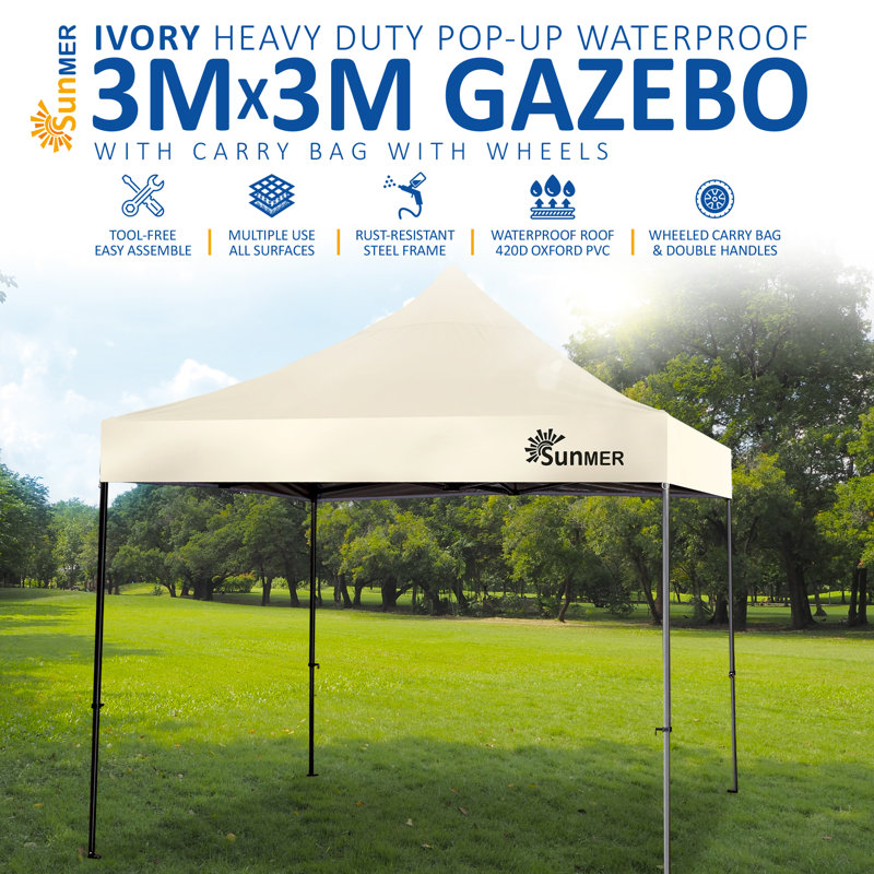 SUNMER 3m x 3m Steel Pop-Up Gazebo, Ivory