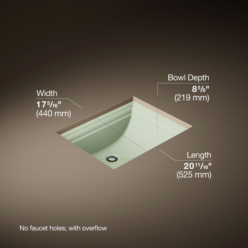 Memoirs® Vitreous China Rectangular Undermount Bathroom Sink with Overflow, Aspen Green