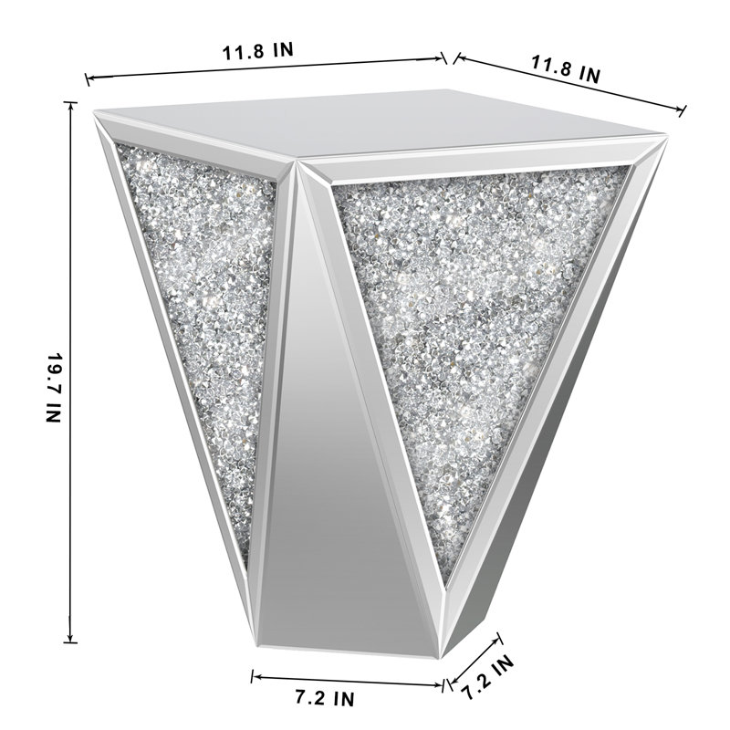 Brayan High Gloss Square End Table Mirrored Glass Top for Living Room