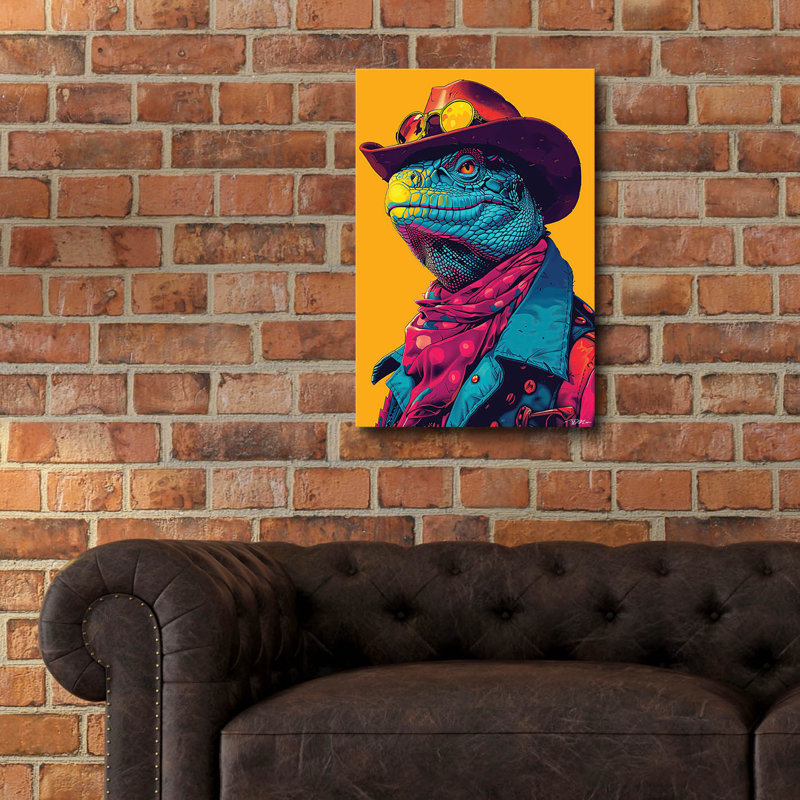 «Western Iguana» par MomArt, art mural en verre acrylique, H 24 po x l 16 po x P 0,2 po