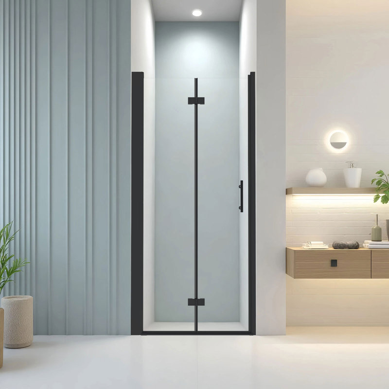 Porte de douche pliante 34 po x 72 po, verre trempé 1/4 po (6 mm), cadre en aluminium chromé, film antidéflagrant