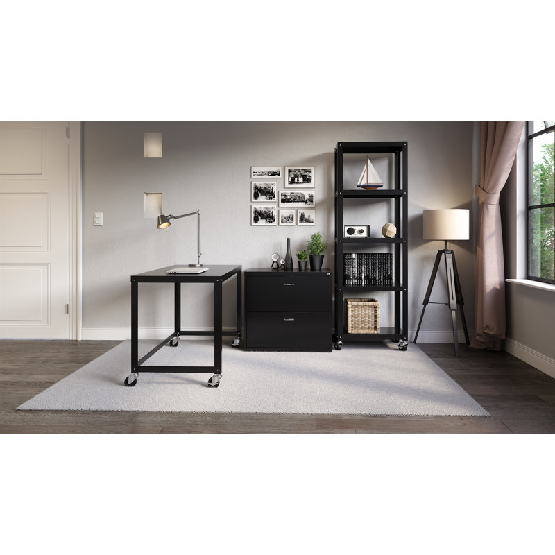 72" High Rolling 5 Shelf Bookcase, Black
