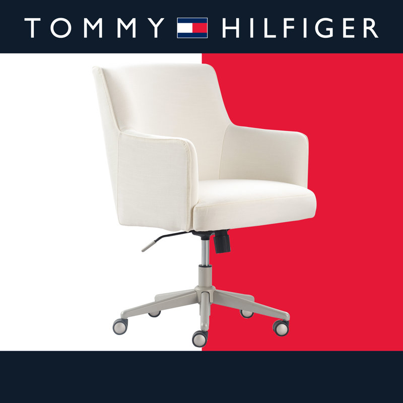 Tommy Hilfiger Belmont Home Office Chair with Stainless Steel Base and Smooth Rolling Casters, Ivory