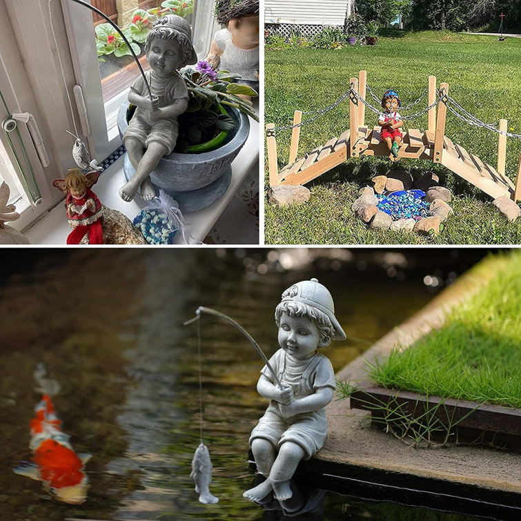 Cute Fishing Statue Wayfair Garden Statues Decor Ornament For
