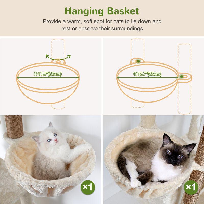 Arbre à chat 82 po pour 4 chats et plus, tour de chat multi-niveaux avec 2 couchettes, 3 hamacs et perchoirs, grande aire de jeu pour arbre à chat pour Maine Coon, surface moelleuse, assemblage facile