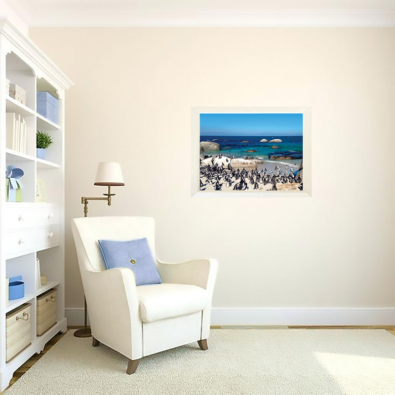 Pingouin paradis - photographie, H 20,5 po x l 26,5 po x P 1,25 po, Papier encadré blanc, Pas de tapis