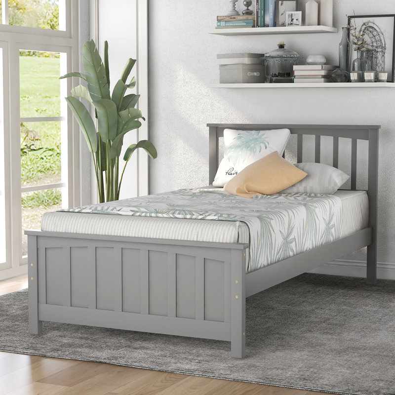 Wood Platform Bed Twin Size Platform Bed, Gray, Gray