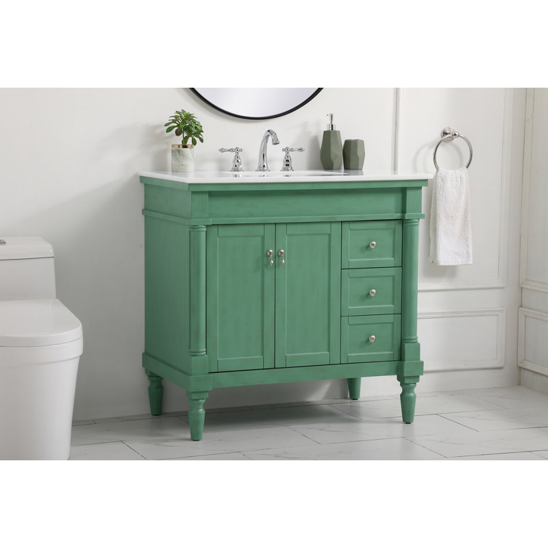 Ensemble de meuble-lavabo simple 36 po Lexington, Menthe rétro, Blanc Ivoire