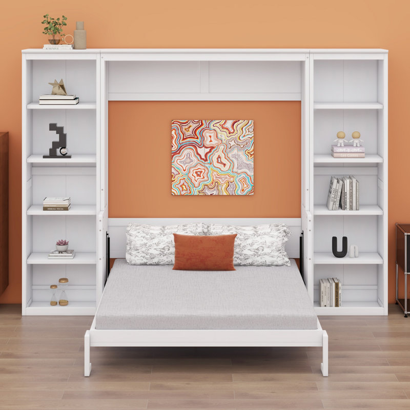 Lit escamotable avec bureau et bibliothèque Murphy, Lit double 