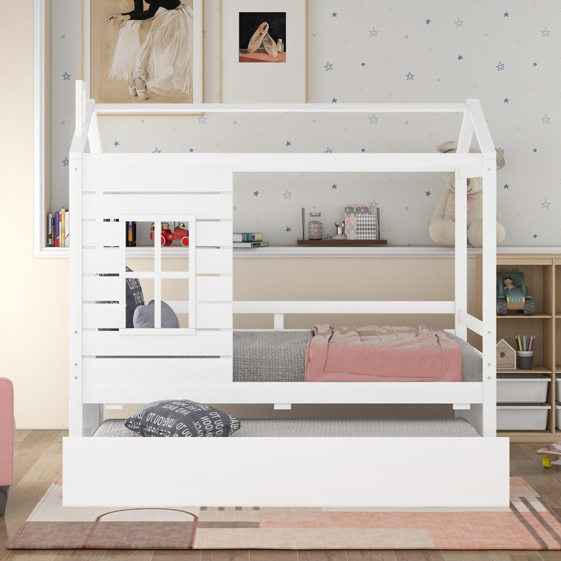 Shoshoni Twin Canopy Bed with Trundle by Harper Orchard, White 
