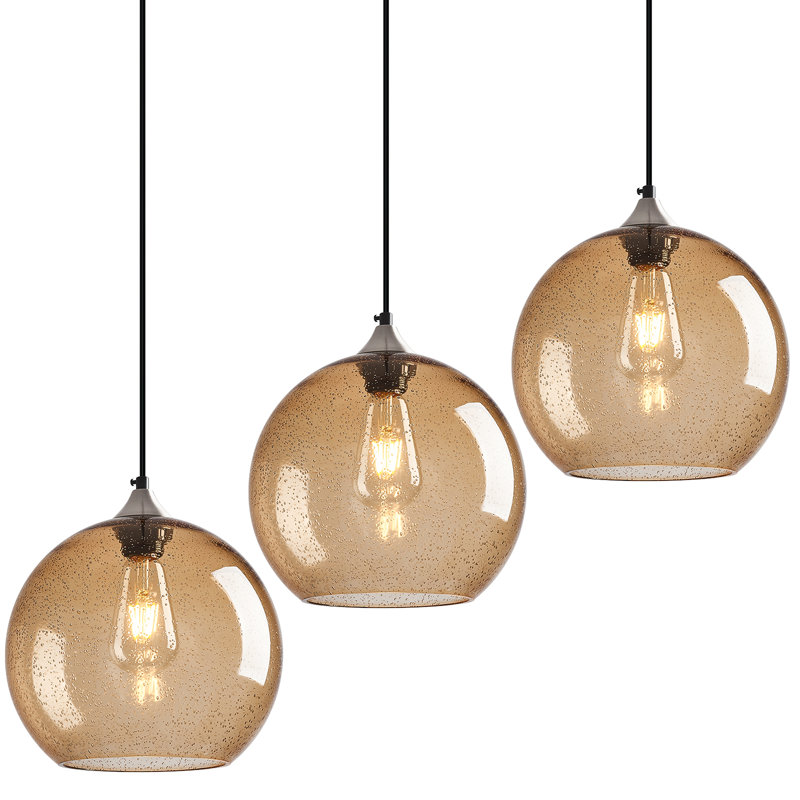 Luminaire suspendu en forme de globe à 3 lumières Charolyn Luminaire suspendu en verre pour îlot de cuisine, Café