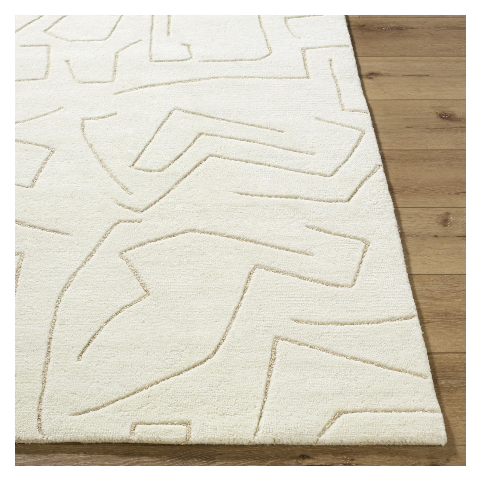 Lorette Hand Tufted Wool White Rug, Rectangle 9' x 12'