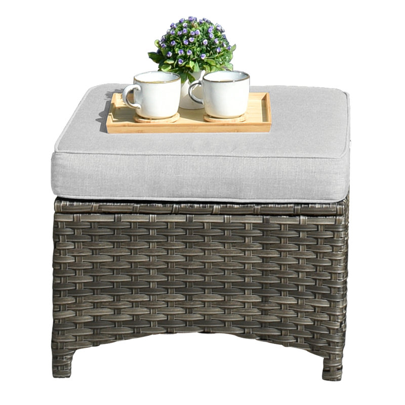 Gretna Premium All-Weather Wicker 3 - Person Patio Conversation Set with Cushions, Grey Frame/Grey Cushion