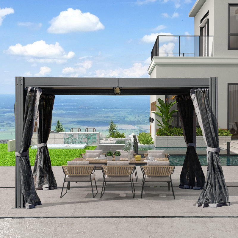 Pavillon de jardin Pergola avec toit à persiennes, Gris, 13 pi x 10 pi