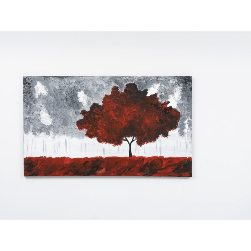 Art mural surdimensionné sur toile 47 po x 27 po - rouge peint à la main pour l'automne, sans cadre, matériau, peinture de 41 po et plus