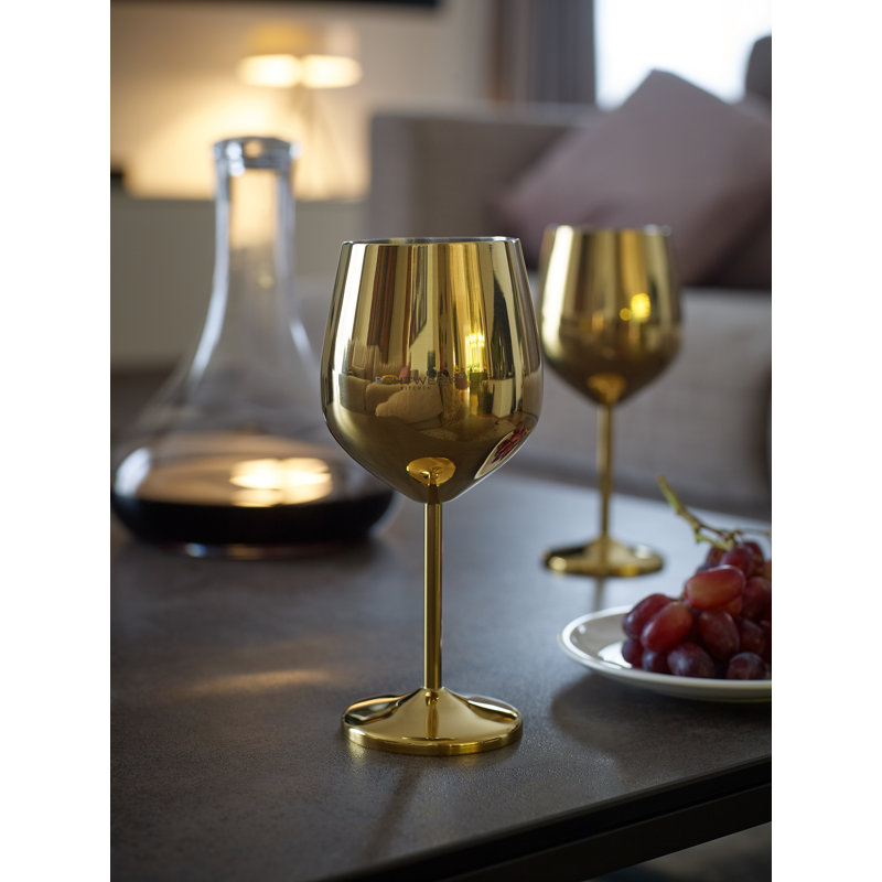 Echtwerk bruchsichere Weingläser/Weinkelche aus Edelstahl, 6tlg, 21x 7,3cm, 0,5L, Gold