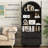 70.9" Tall Arched Storage Display Cabinet Bookshelf, Bookcase with Tempered Glass Door  & 2 Drawer-1519095484