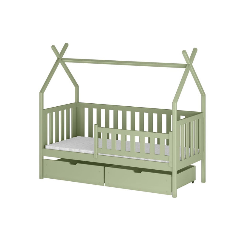 Wooden Single Bed Simba With Storage 90x190cm - Space-Saving Practicality in Organic Style, Olive