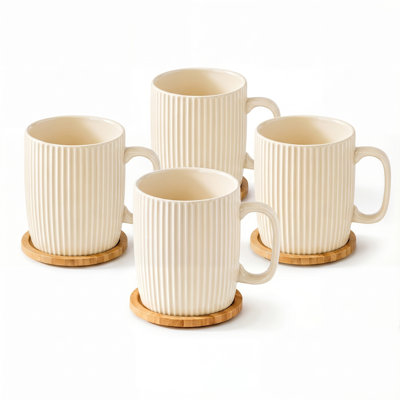 Ensemble de 4 tasses à café verticales en céramique avec couvercles. 400 ml de tasses à thé glaçées colorées en crème, rose, vert, jaune pour les boissons quotidiennes