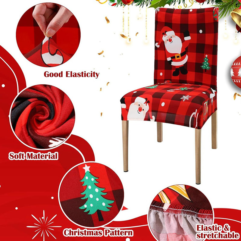 Housses de chaises de Noël - carreaux Buffalo rouge et noir - Housses de chaises de salle à manger extensibles, lavables, amovibles et imprimées pour le décor des fêtes / fêtes