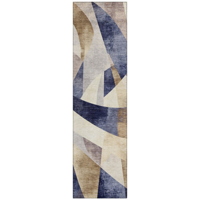 Machine Washable Indoor/Outdoor Xhevrie Navy Rug
