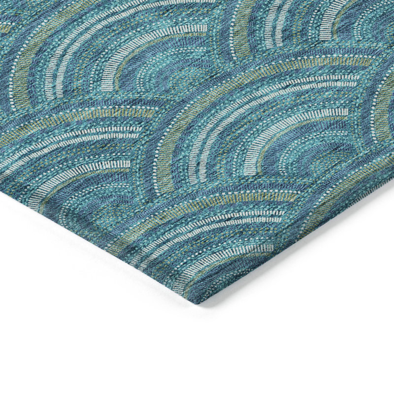 Teal Flat Woven Synthetic Indoor Outdoor Area Rug
