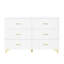Commode 6 tiroirs blanche avec poignées dorées et pieds en métal