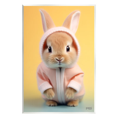 Cozy Bunny on Yellow Wall Plaque Art by RB