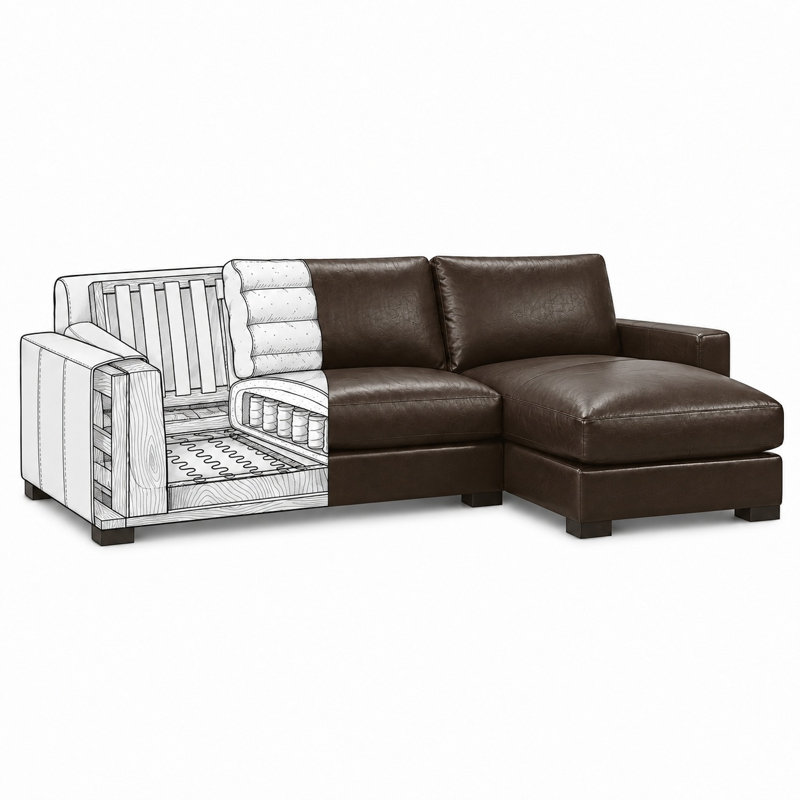 Novella Heirloom Quality RAF Chaise in Buttery Soft 100% Top Grain Leather, Made to Order, Amadeus Coffee