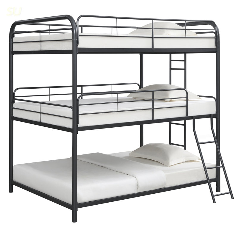 Furniture Triple Bunk Bed, FULL/FULL/FULL, Black, Bed