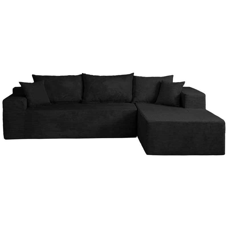  Kustas 2 - Piece Compression No Assembly Required Upholstery Sofa with Pillow, Black Corduroy