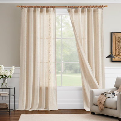 Linen Blend Embroidered Floral Farmhouse Curtains Curtains for Bedroom