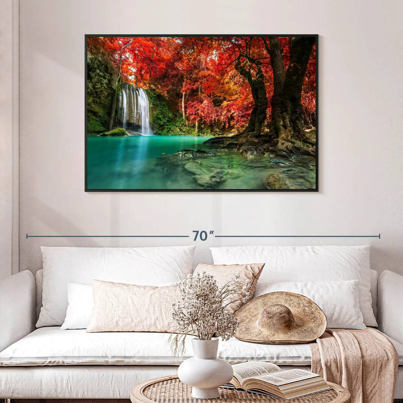 Chute d'eau rouge, 46 po x 31 po, Cadre flottant noir